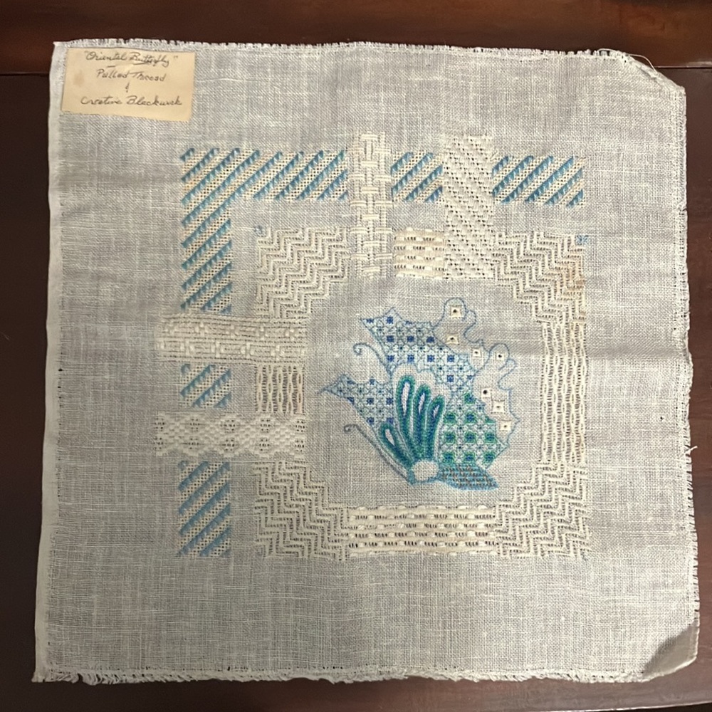 Vintage "Oriental Butterfly" Handmade Embroidery Artwork